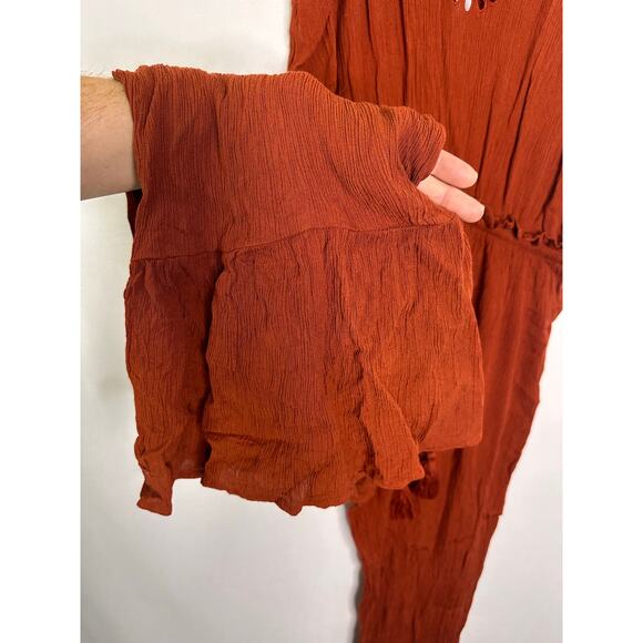 Patrons of Peace Jumpsuit Rust Brown Boho Flare Leg Cutout Hippie Granola Girl M - Picture 7 of 7